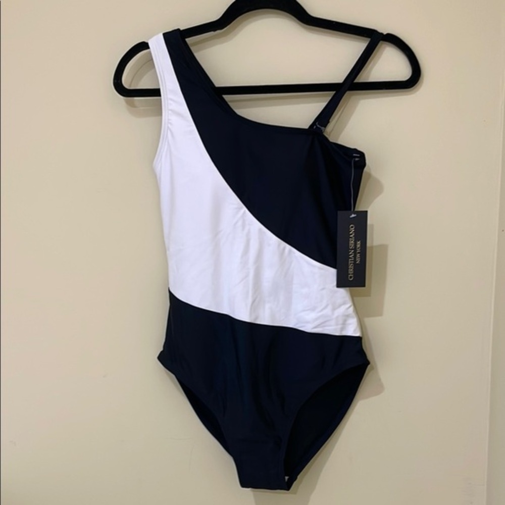Christian Siriano Black and White Asymmetrical One-Piece